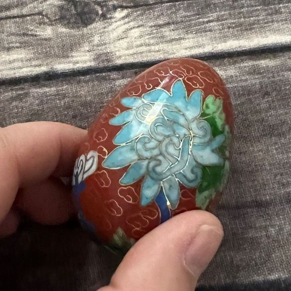 Decorative Cloisonné Egg - Red Floral - Picture 3 of 9